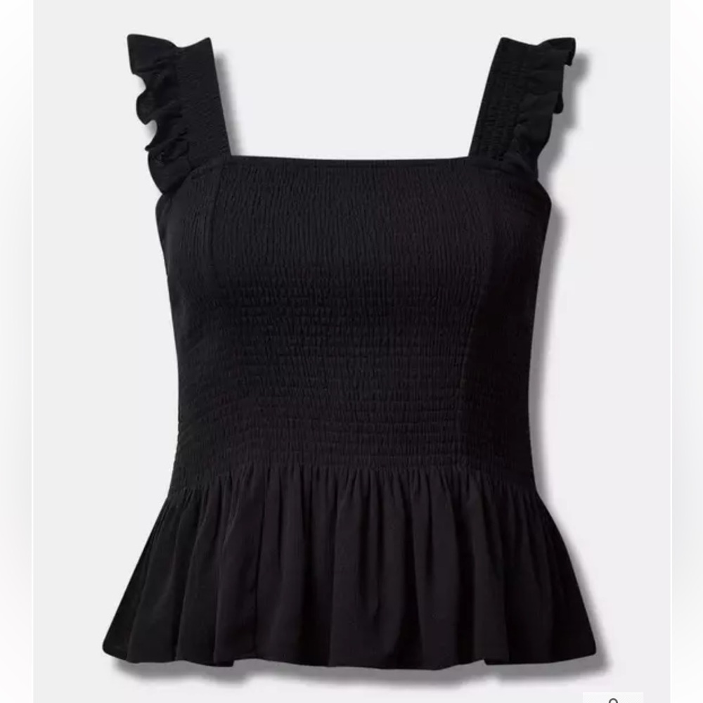 New! Torrid sz 3 Black‎ Peplum Washable Crinkle Gauze Smocked Tank 3X